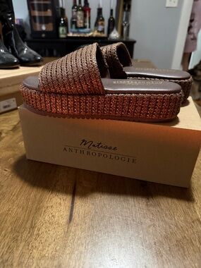 Matisse Copper-Brown Woven Platform Slide Sandals
